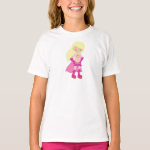 Superheld Girl, Blonde Hair, Niedliches Mädchen, r T-Shirt