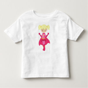 Superheld Girl, Blonde Hair, rosa Cape, Niedliches Kleinkind T-shirt