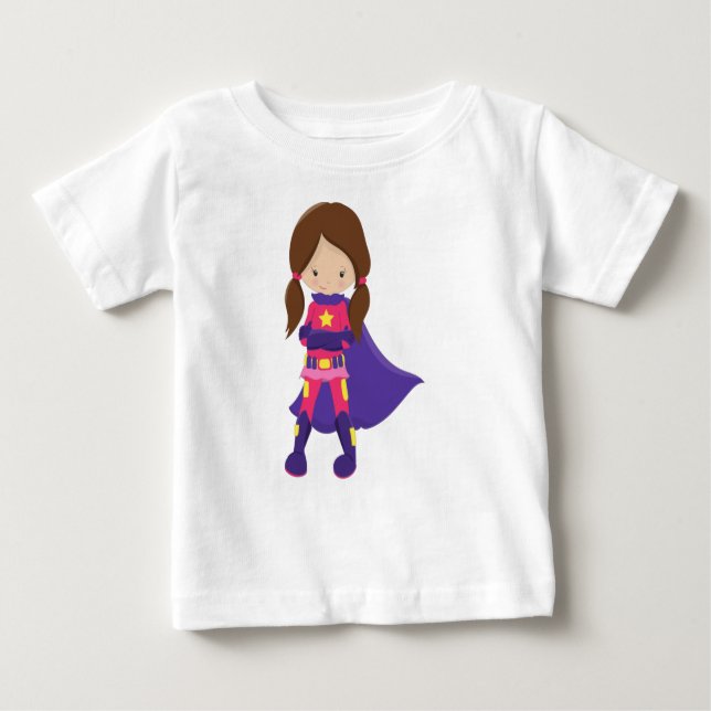 Superheld Girl, Braunhaar, Niedliches Mädchen, Lil Baby T-shirt (Vorderseite)