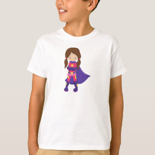 Superheld Girl, Braunhaar, Niedliches Mädchen, Lil T-Shirt