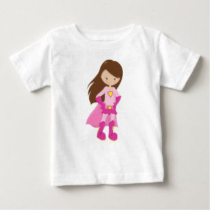 Superheld Girl, Braunhaar, Niedliches Mädchen, ros Baby T-shirt