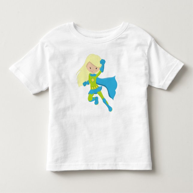 Superheld Girl, Niedlich Girl, Blonde Hair, Blue C Kleinkind T-shirt (Vorderseite)