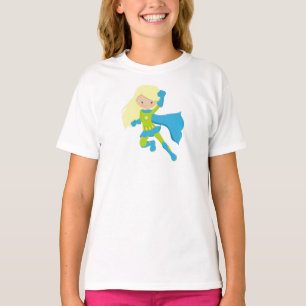 Superheld Girl, Niedlich Girl, Blonde Hair, Blue C T-Shirt