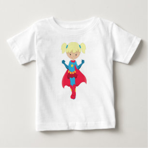 Superheld Girl, Niedlich Girl, Blonde Hair, Red Ca Baby T-shirt