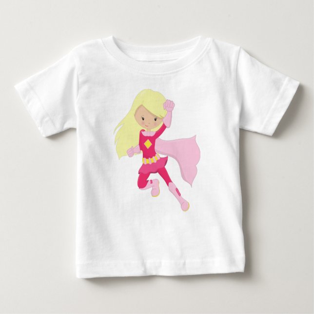 Superheld Girl, Niedlich Girl, Blonde Hair, rosa C Baby T-shirt (Vorderseite)