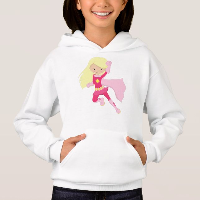 Superheld Girl, Niedlich Girl, Blonde Hair, rosa C Hoodie (Vorderseite)