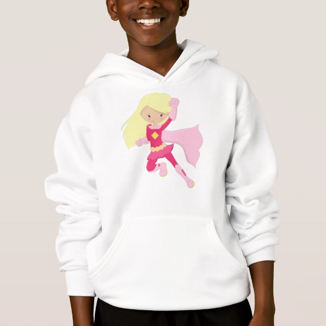 Superheld Girl, Niedlich Girl, Blonde Hair, rosa C Hoodie (Vorderseite)