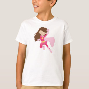 Superheld Girl, Niedlich Girl, Braunhaar, rosa Cap T-Shirt