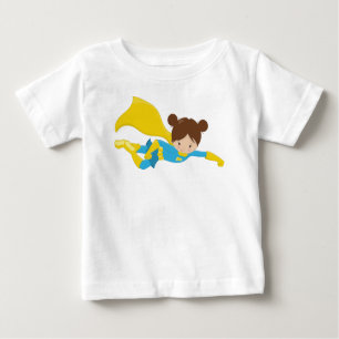 Superheld Girl, Niedliches Mädchen, Braunhaar, Gel Baby T-shirt
