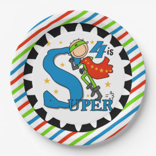 Superheld-Jungen-4. Geburtstags-PapierTeller Pappteller