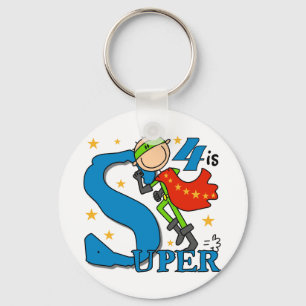 Superheld-Jungen-4. Geburtstags-T-Shirts und Gesch Schlüsselanhänger