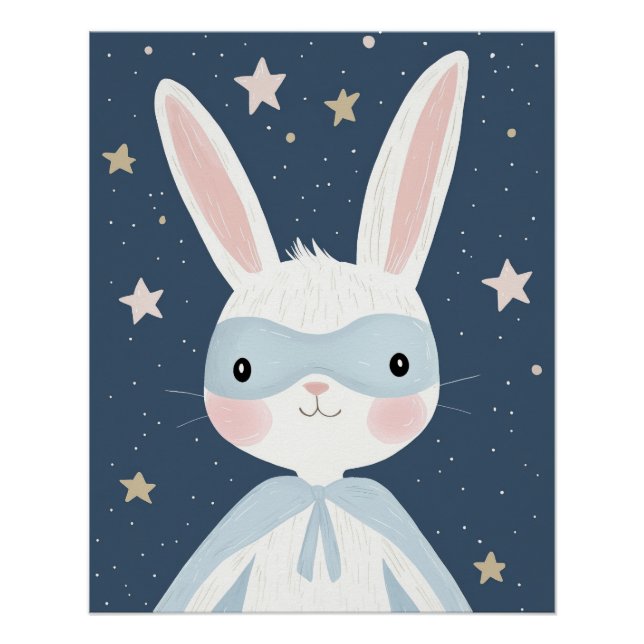 Superheld Kinderzimmer Print, Bunny Wall Art Kinde Poster (Vorderseite)