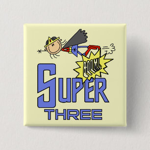 Superheld-Mädchen-3. Geburtstags-T-Shirts und Gesc Button