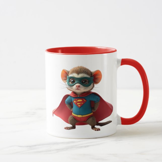 Superheld-Maus mit rotem Umhang und Maske. Tasse (Rechts)
