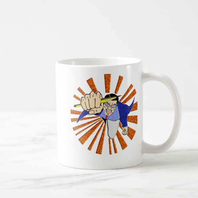 Superheld mit Bleistift Kaffeetasse (Rechts)