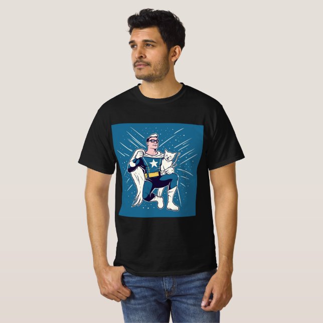 Superheld mit seiner Katze T-Shirt (Vorne ganz)