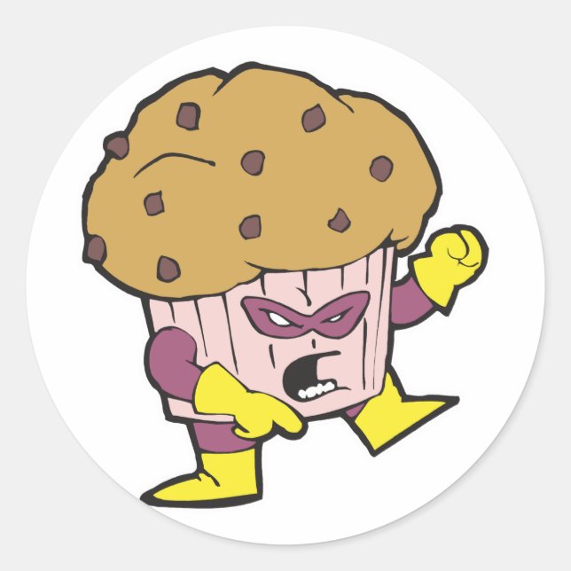 Superheld Muffin-Mann Charakter Runder Aufkleber (Vorderseite)