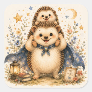 Superheld Papa Igel Süßer Vater und Baby Quadratischer Aufkleber