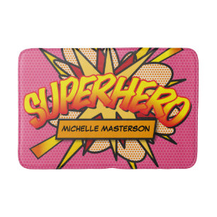 SUPERHELD Persöhnliches Rosa Comic-Spaßbuch Badematte