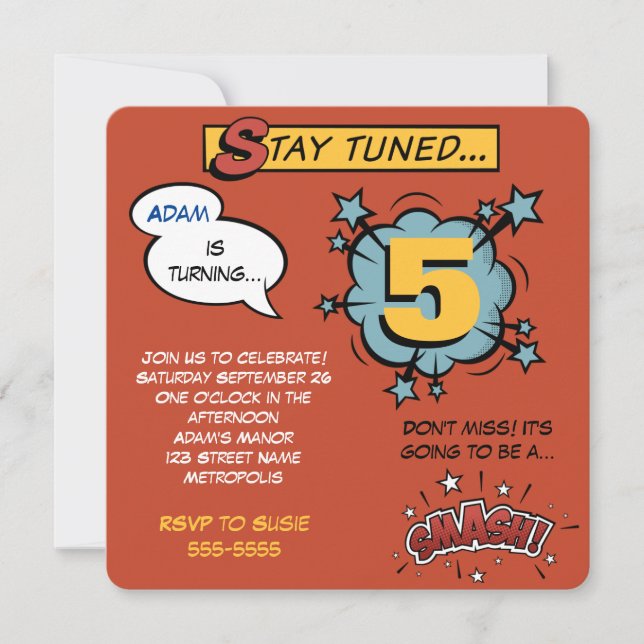 Superheld Smash! Einladung (Vorderseite)