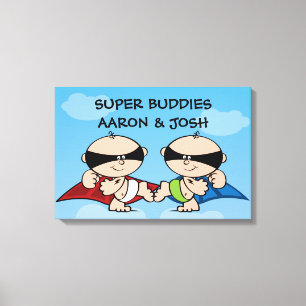 Superheld Twin Boys Personalisierte Leinwand Kunst