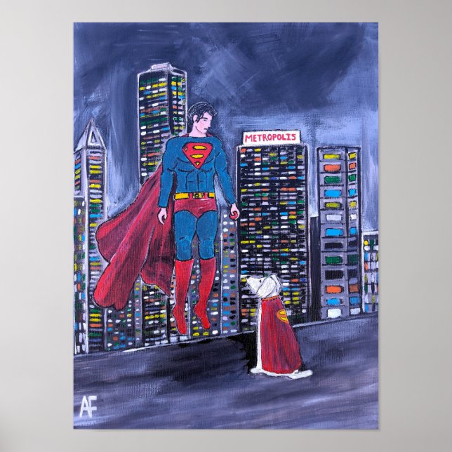 Superhelden Best Friend Painting von Alfred Fox Poster (Vorne)