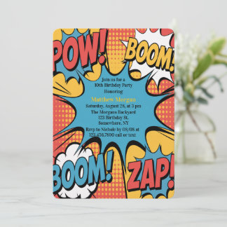 Superhelden-Comic-Book-Pop-Art-Jungen-Geburtstagsf Einladung