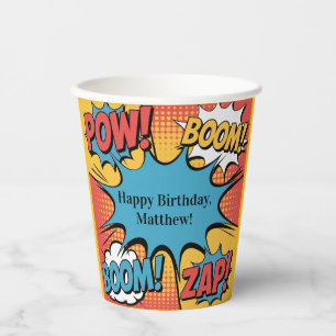 Superhelden-Comic-Book-Pop-Art-Jungen-Geburtstagsf Pappbecher