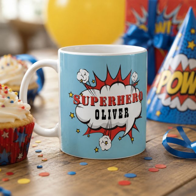 Superhelden-Comic-Sprechblase Junge Kaffeetasse (Von Creator hochgeladen)