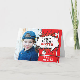 Superhelden-Comic-Sprechblase Jungen-Foto-Birthday Karte