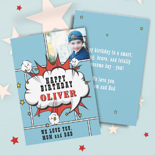 Superhelden-Comic-Sprechblasen-Foto-Geburtstagskar