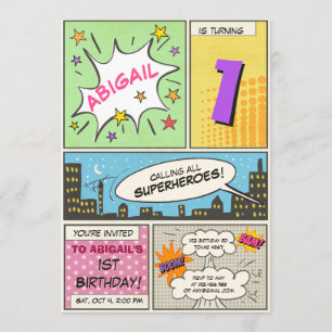 Superhelden-Geburtstagseinladung Cartoon Vintage M Einladung