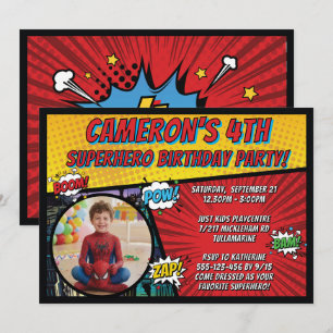 Superhelden-Jungen Retro-Comics-Kostüm Geburtstag Einladung