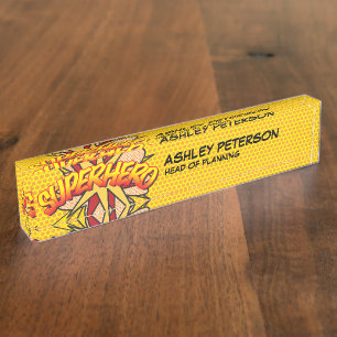 SUPERHELDEN Lustiges Retro-Comic-Heft Namensplakette