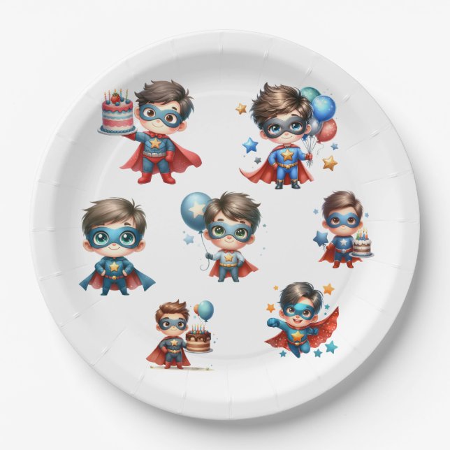 Superhelden-Pappteller-Junge-Birthday-Party-Tischw Pappteller (Vorderseite)
