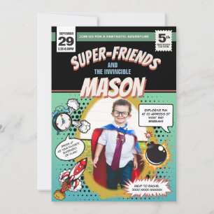 Superhelden-Party-Einladung im Stil eines Comic-Co Einladung