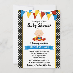 Superhelden-Polka-Punkt-Girlande-Baby-Party Einladung