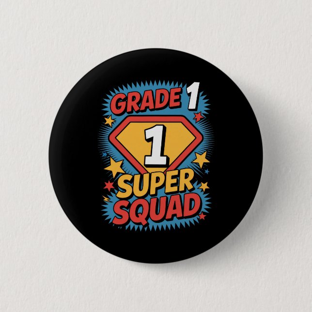 Superhelden-Squad der ersten Klasse 1. Jahr Kinder Button (Vorderseite)