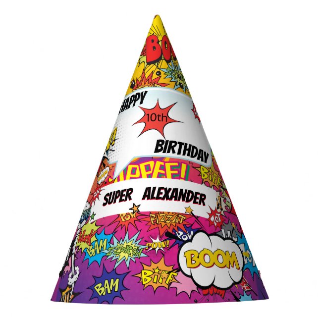 Superheran Monogram Birthday Surprise Kids Partyhütchen (Vorderseite)