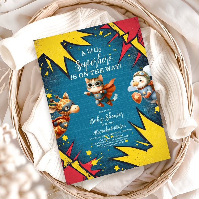 Superhero Animals Boy Baby Dusche Einladung (Von Creator hochgeladen)