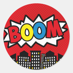 Superhero-Aufkleber, Geburtstags-Party-Dekor, BLAU Runder Aufkleber