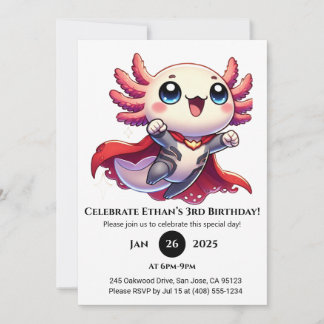Superhero Axolotl Power Geburtstag Einladung