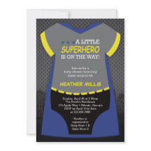 Superhero Baby Dusche Einladung, blau, schwarz Inv