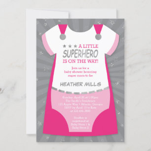 Superhero Baby Dusche Einladung, Rosa, Silver Inv. Einladung
