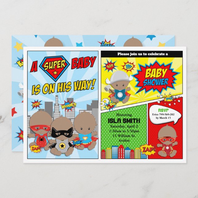 Superhero Baby Showboy American Einladung (Vorne/Hinten)