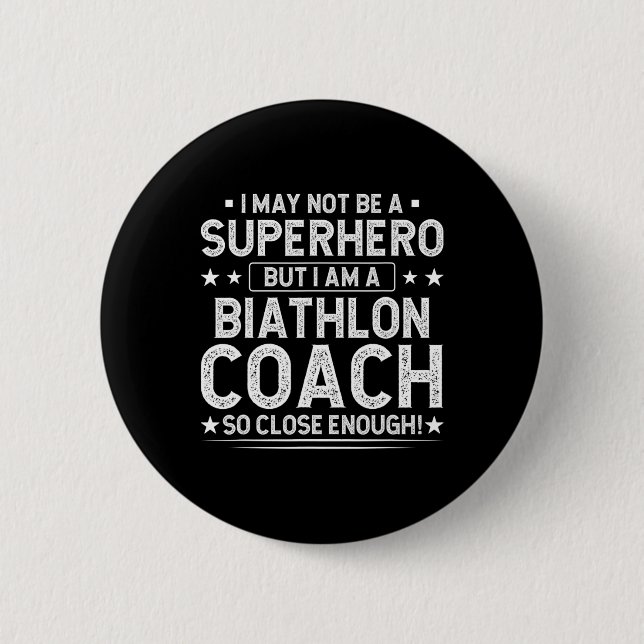 Superhero Biathlon Coach Funny Lucco Button (Vorderseite)
