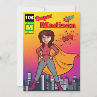 Superhero Birthday Girl Comic ⚡ Fun Fab USA Einladung