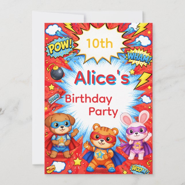 Superhero Birthday Invitation card Einladung (Vorderseite)