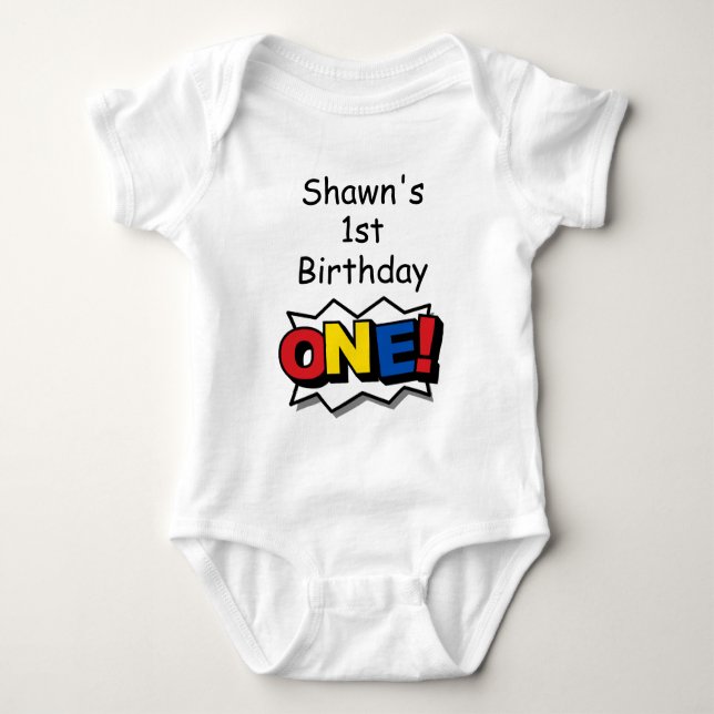 Superhero Birthday Party Bodysuit Baby Strampler (Vorderseite)