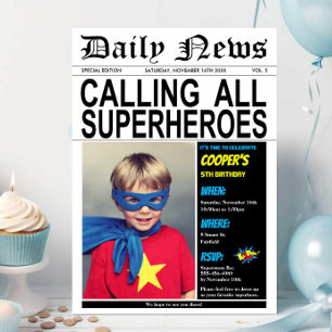 Superhero Birthday Party Hero Boy Girl Foto Einladung